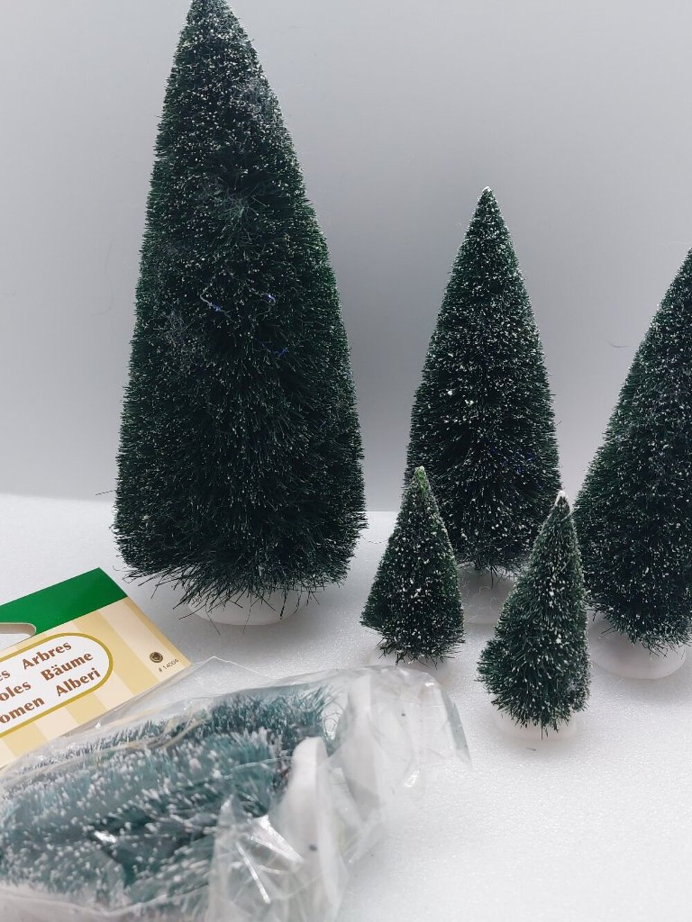 5 Vintage Dept. 56 Frosted Tree & 2 Lemax Tree
